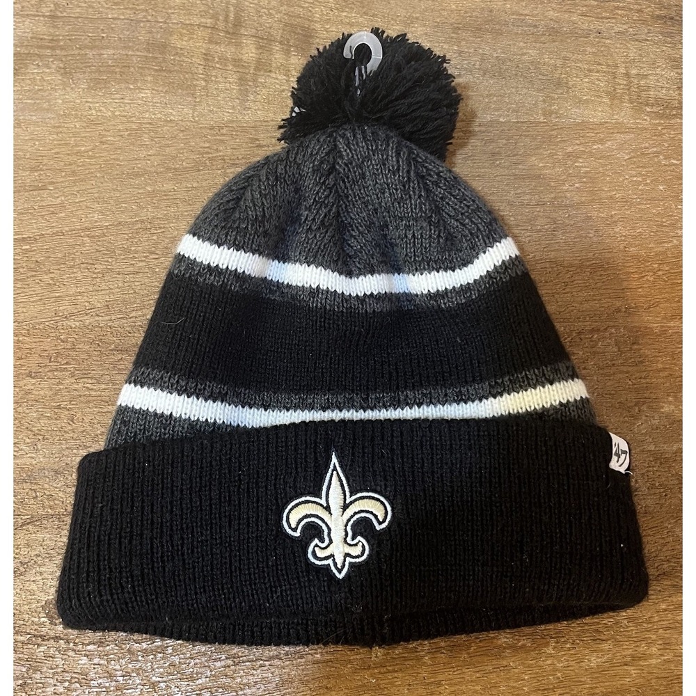 '47 New Orleans Saints Cuffed Knit Pom Beanie Hat One Size Black Gray Cream NFL